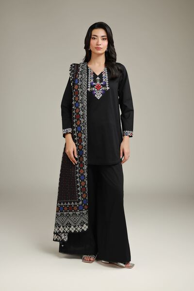 Embroidered | Cambric | Black Solid Pants | AED 100.00