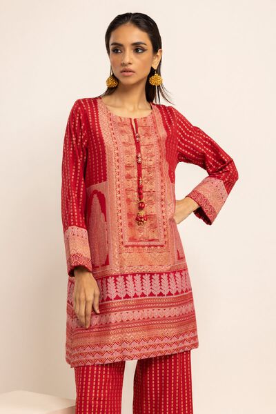 Kurta | Embroidered, RED, hi-res