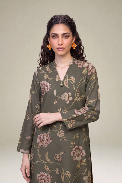 Printed | Light Khaddar | Floral Longline Kurta | AED 150.00