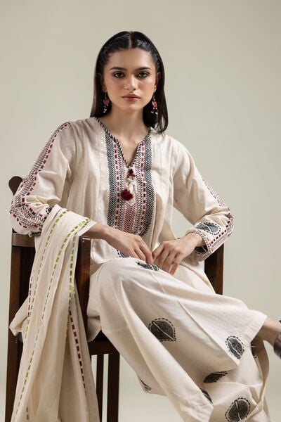Embroidered |Cotton Dobby | Short White Kurta | AED 150.00