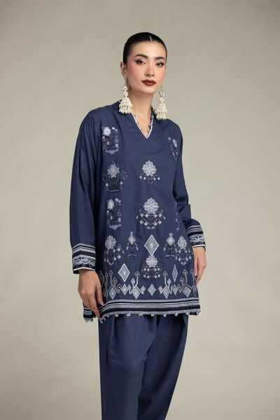 Embroidered | Raw Silk | Floral V-Neck Kurta | AED 69.00