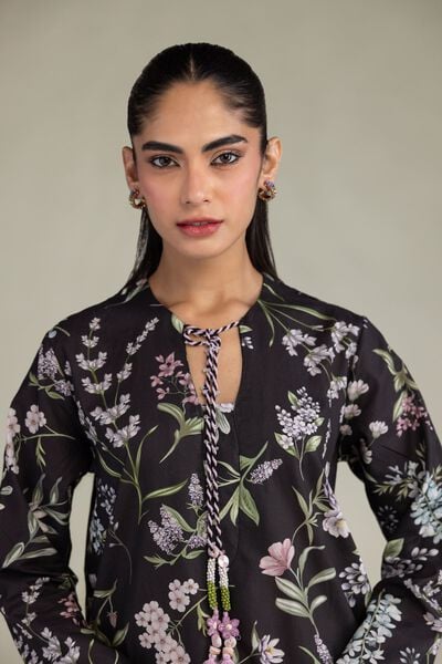 Printed | Cotton Viscose | Black Floral Kurta | AED 180.00