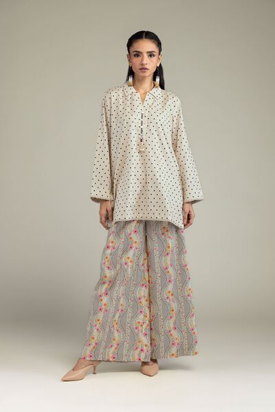 Printed | Cambric | Gray Floral Pants | AED 130.00