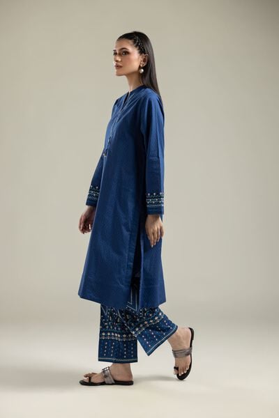 Embroidered |Cotton Dobby | Geometric Blue Pants | AED 130.00