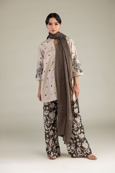 Embroidered | Cotton Dobby | Beige Floral Kurta | AED 180.00