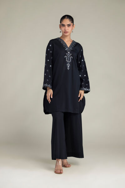 Embroidered | Cambric | Black Solid Pants | AED 130.00
