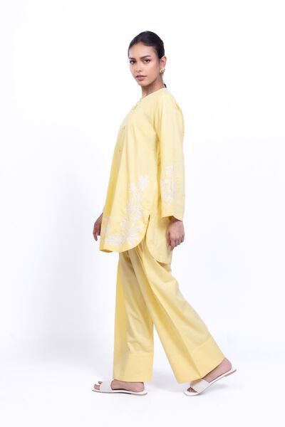 Embroidered | Cotton Dobby | Yellow Cotton Pants | AED 30.00