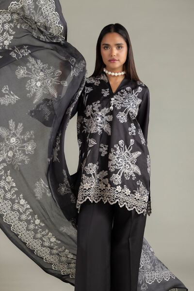 Embroidered | Raw Silk | V-Neck Floral Kurta | AED 138.00