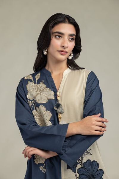 Cambric | Floral Band-Collar Kurta | AED 150.00