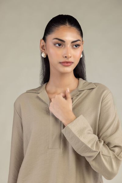 Dyed | Crepe | Solid V-Neck Shirt | AED 150.00