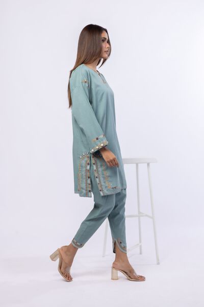Embroidered | Crosshatch Poplin | Pants | AED 18.00
