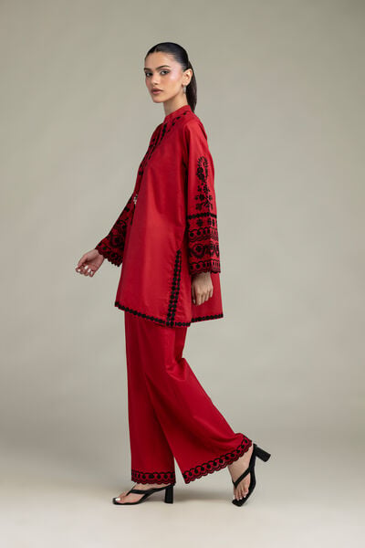 Embroidered | Cambric | Red Cambric Pants | AED 130.00