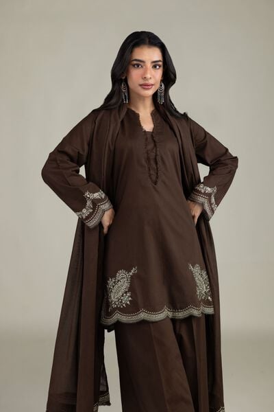 Embroidered | Cambric | Short Brown Kurta | AED 180.00