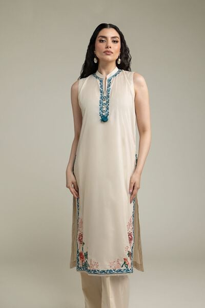 Embroidered | Cambric | Floral Sleeveless Kurta | AED 180.00