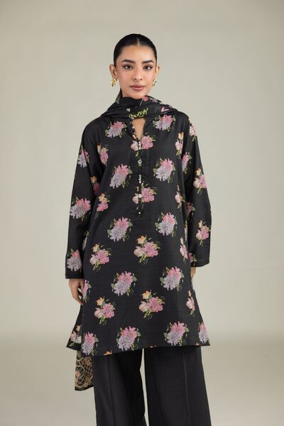 Printed | Cotton Dobby | Black Floral Kurta | AED 50.00
