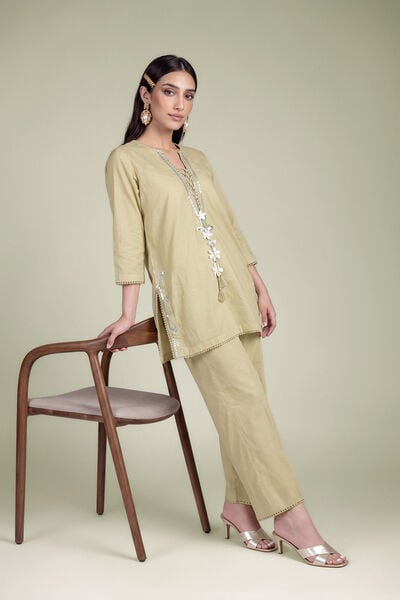 Embroidered | Cambric | Beige Cambric Kurta | AED 180.00