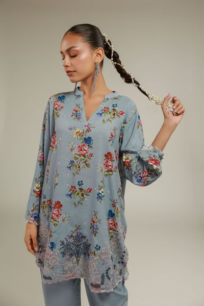 Embroidered | Raw Silk | Floral Lace Kurta | AED 69.00