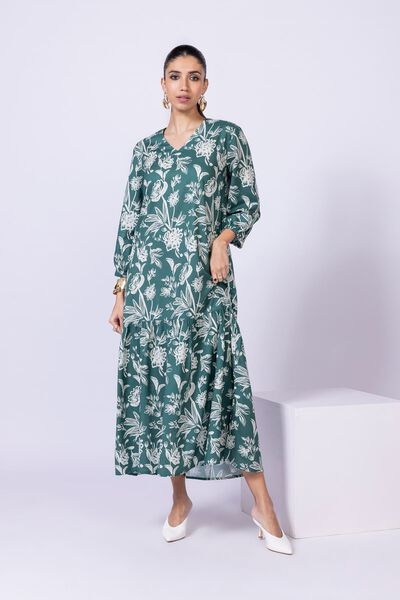 Printed | Dull Raw Silk | Maxi Dress | AED 42.00