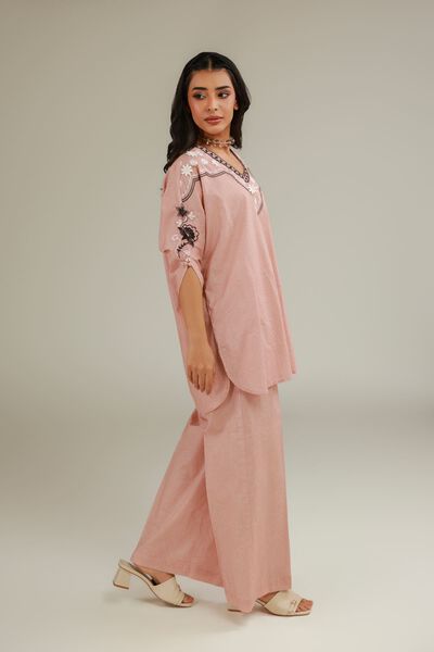 Embroidered | Cotton Dobby | Pink Cotton Pants | AED 100.00