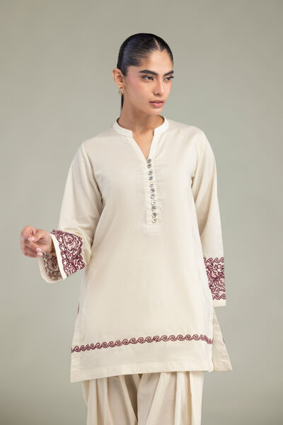 Embroidered | Cambric | V-Neck Cambric Kurta | AED 200.00