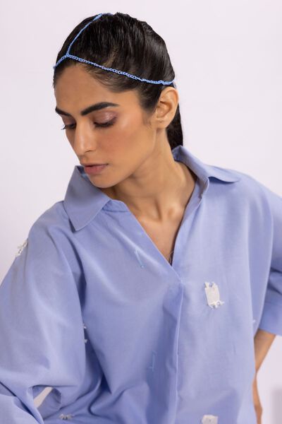 Round Hem Top, BLUE, hi-res