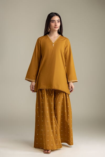 Embroidered | Cambric | Cambric Mustard Pants | AED 150.00