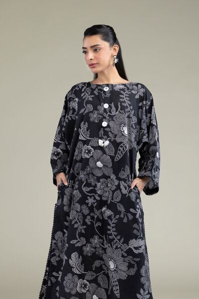 Printed | Cotton Dobby | Black Longline Kurta | AED 150.00
