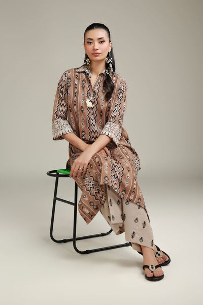 Embroidered | Cotton Dobby | Brown Cotton Kurta | AED 100.00