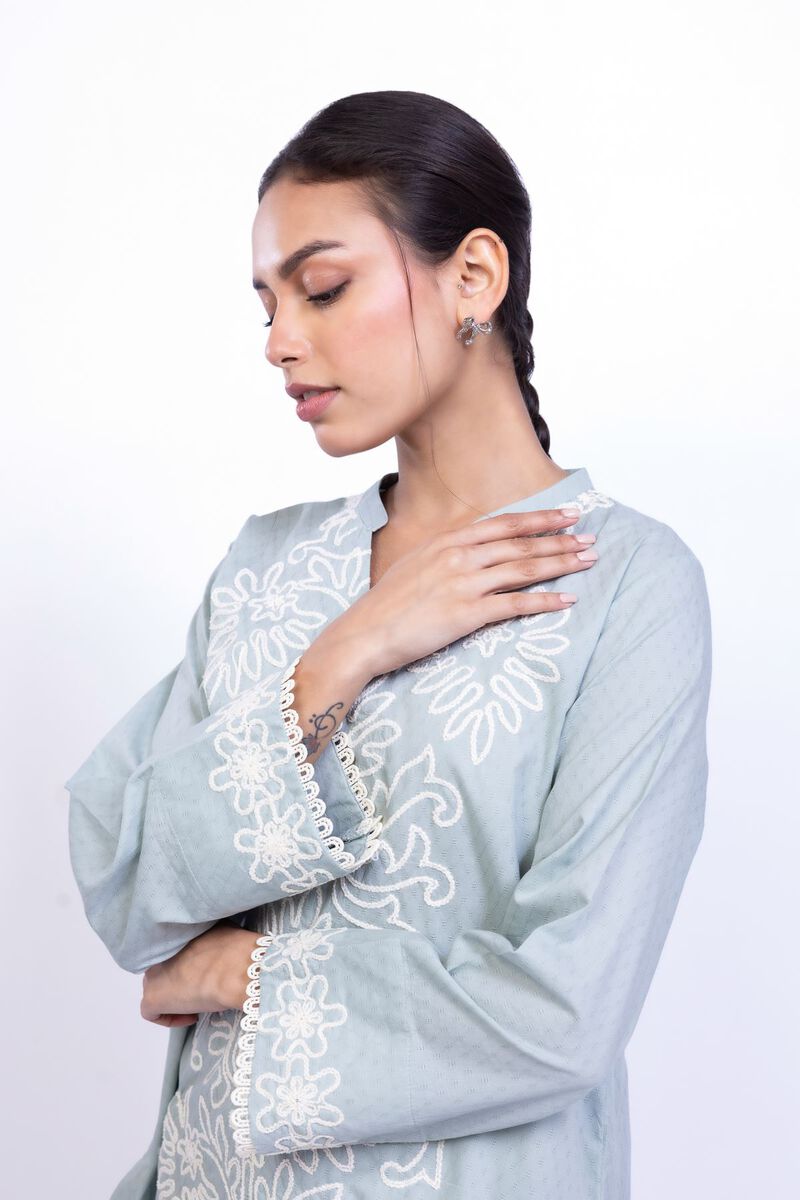 Embroidered | Cotton Dobby | Floral V-Neck Kurta | AED 140.00
