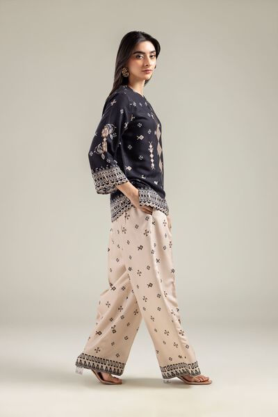 Embroidered | Viscose Crepe | Geometric Beige Trousers | AED 50.00