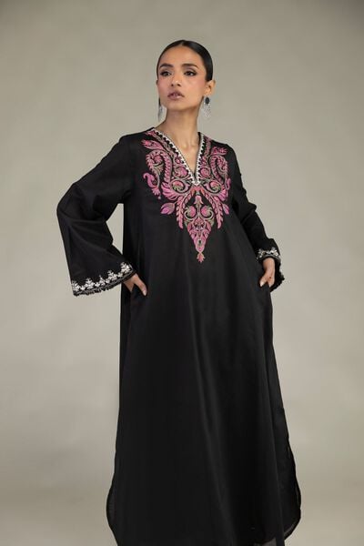 Embroidered | Cambric | Black Longline Kurta | AED 130.00