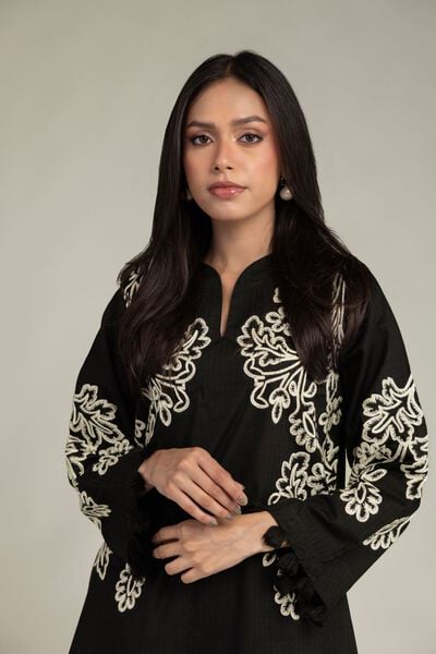 Embroidered | Cotton Dobby | Black Cotton Kurta | AED 200.00