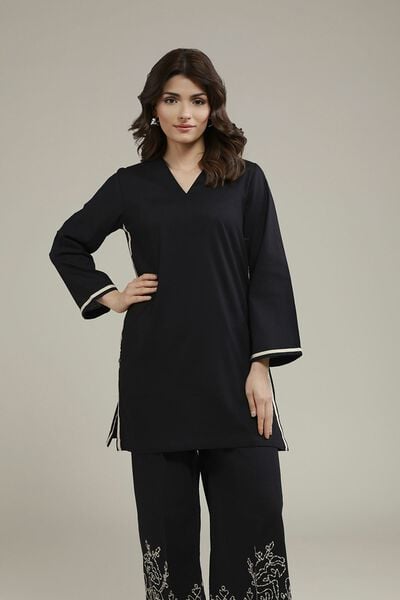 Dyed | Heavy Textured Cotton | V-Neck Solid Kurta | AED 120.00