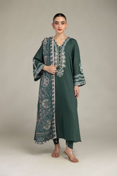 Embroidered | Raw Silk | Green Silk Shalwar | AED 30.00