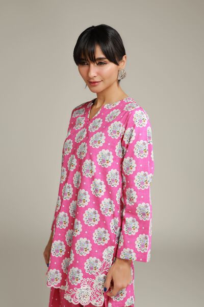 Embroidered | Cotton Dobby | Floral Pink Kurta | AED 100.00