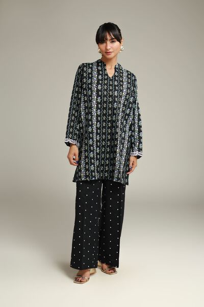 Embroidered | Cotton Dobby | Black Floral Kurta | AED 100.00
