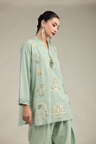 Embroidered | Raw Silk | Floral Embroidered Kurta | AED 60.00