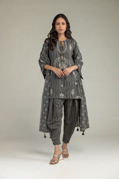 Printed | Cotton Dobby | Gray Cotton Kurta | AED 50.00