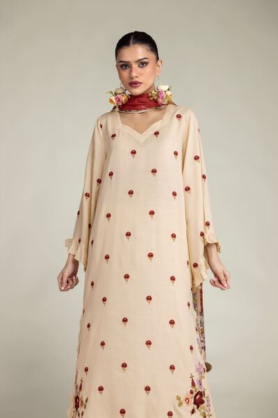 Embroidered | Raw Silk | Floral Silk Kurta | AED 69.00