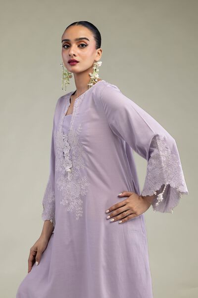 Embroidered | Raw Silk | Lavender Silk Kurta | AED 165.00