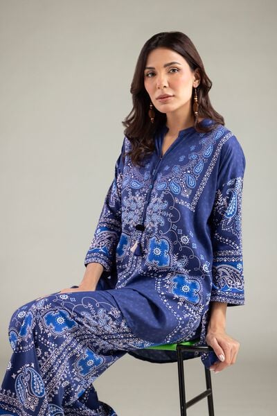 Printed | Viscose | Paisley Band-Collar Kurta | AED 130.00
