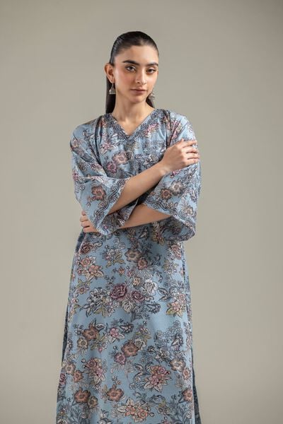 Embroidered | Cotton Dobby | Blue Longline Kurta | AED 150.00
