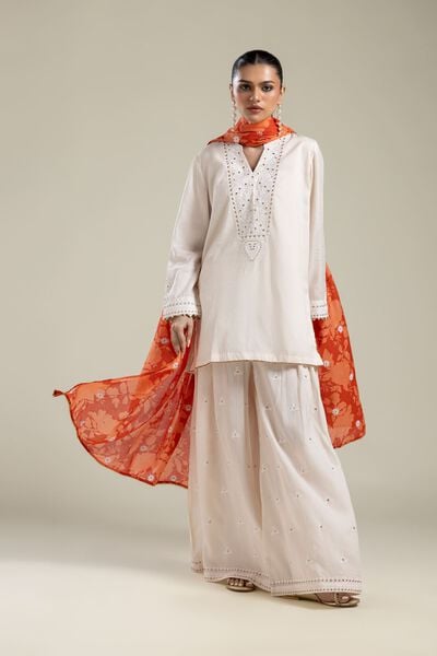 Embroidered | Textured Weave | Short V-Neck Kurta | AED 180.00