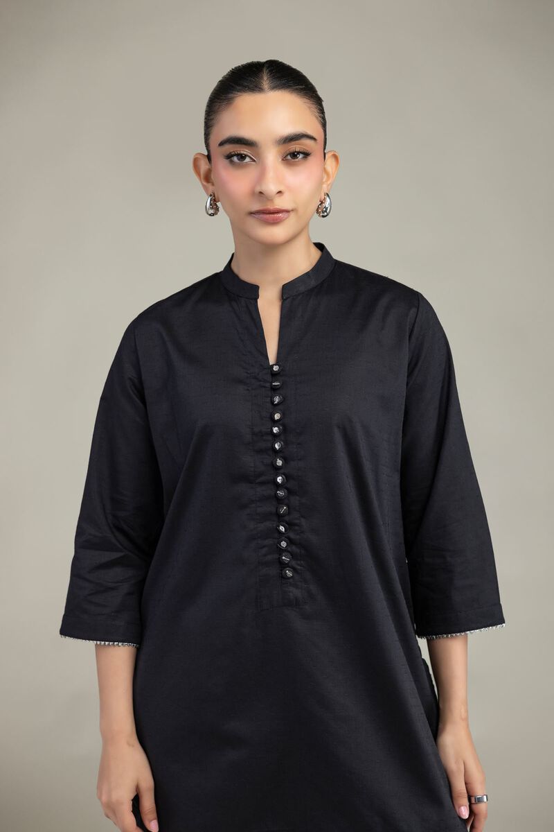 Embroidered | Textured Cotton Viscose | Black Cotton Kurta | AED 150.00