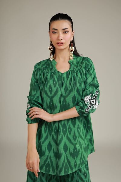 Embroidered | Cotton Dobby | Green Cotton Kurta | AED 130.00