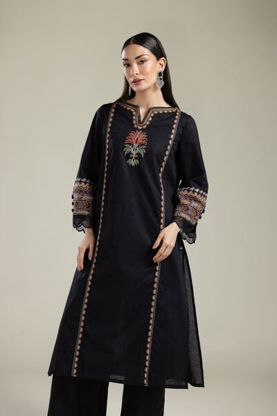 Embroidered |Cotton Dobby | Black Embroidered Kurta | AED 150.00