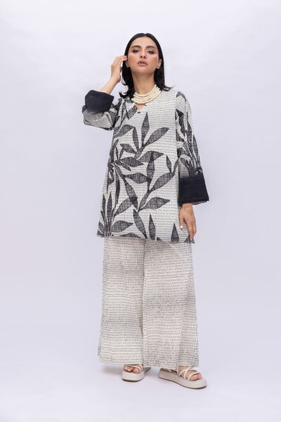 Printed | Ripple Crinkle | Leaf Wide Fit Pants | AED 21.60