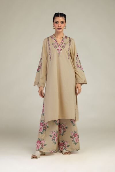 Printed | Cotton Dobby | Floral Beige Pants | AED 100.00
