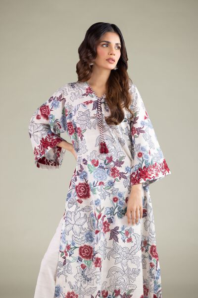 Embroidered | Textured Cotton | Floral Longline Kurta | AED 150.00