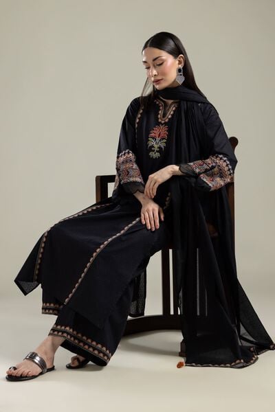 Embroidered |Cotton Dobby | Black Embroidered Kurta | AED 150.00